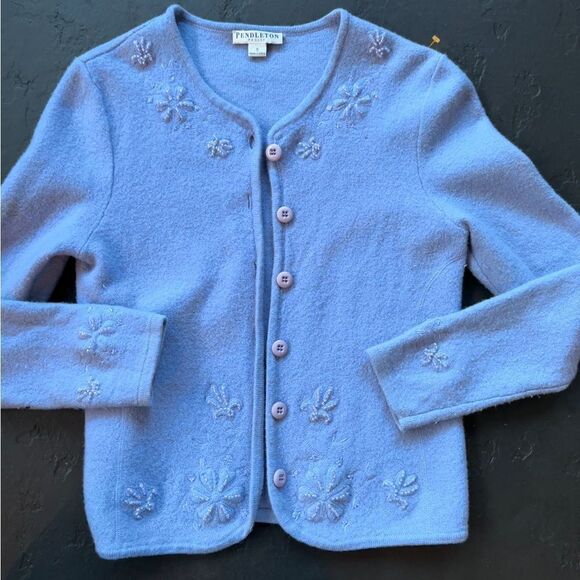 Vintage Y2K Pendleton Wool Lavender Beaded Cardigan - Picture 1 of 8